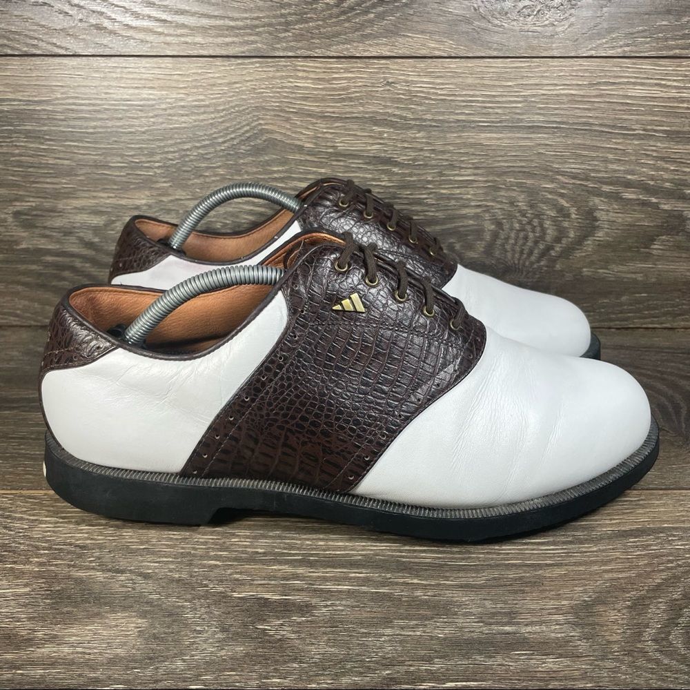 Adidas Z-Traxion Saddle Comp White Croc Leather Golf Spikes Shoes - Men's 11.5